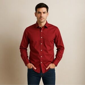 Stafford Performance Burgundy Stretch Button-Down Dress Shirt – Size 14.5